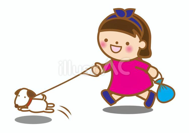 犬のお散歩をする女の子 犬,いぬ,イヌのイラスト素材
