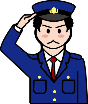 警察官敬礼　 警察官,敬礼,公務,パトロール,男性,シンプル,コミカル,線画のイラスト素材