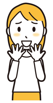  ロングヘア女性(黄)-378-バスト 照れる,女性,女の子,人物,かわいい,恥ずかしい,嬉しい,喜ぶ,表情,感情のイラスト素材