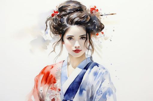 Illustration, female, face, kimono, 