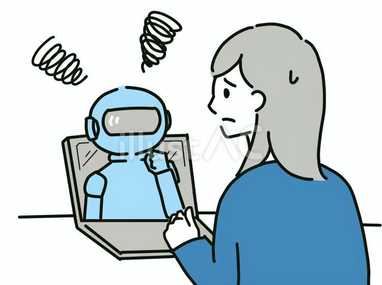 パソコンでAIを活用する女性社員　微妙 女性,女の人,パソコンのイラスト素材