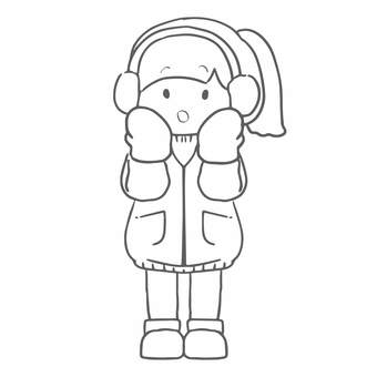 手袋をつける女の子（線画）