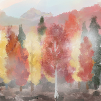 霧の森 森,自然,風景,秋,紅葉のイラスト素材