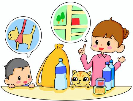 防災対策をしよう 防災対策をしよう 防災対策,男の子,子供,女性,大人,お母さん,猫,避難所,親子,ペットのイラスト素材