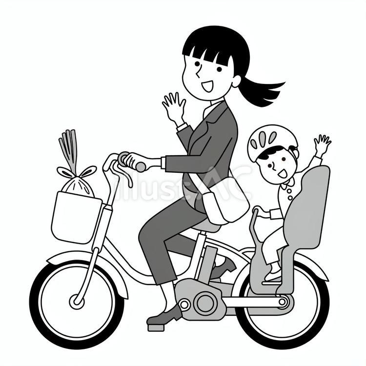 子供の送り迎えをするビジネスウーマン 自転車,二人乗り,女性のイラスト素材