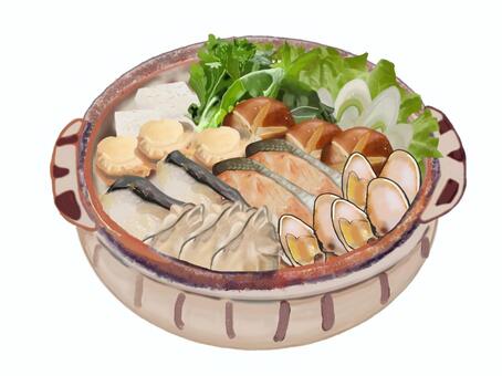 海鮮鍋料理（寄せ鍋） 寄せ鍋,鍋,土鍋,冬,秋,鍋物,夕飯,郷土料理,具材,おかずのイラスト素材