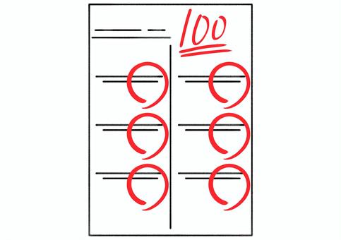 満点のテスト用紙 テスト,検定,試験,期末試験,中間試験,問題用紙,解答用紙,学力,満点,採点のイラスト素材