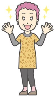  大阪のおばちゃん-054-全身 嬉しい,おばちゃん,大阪,ヒョウ柄,おばはん,中年,女性,関西,派手,おばさんのイラスト素材