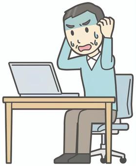  ニット中年男性-101-全身 パソコン,びっくり,おじさん,男性,中年,お父さん,パパ,シニア,ミドルエイジ,人物のイラスト素材