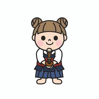 ワクワクしながら竹刀を握り構える女の子3 剣道,竹刀,袴,武道,道着,部活,クラブ活動,部活動紹介,スポーツ,教室のイラスト素材