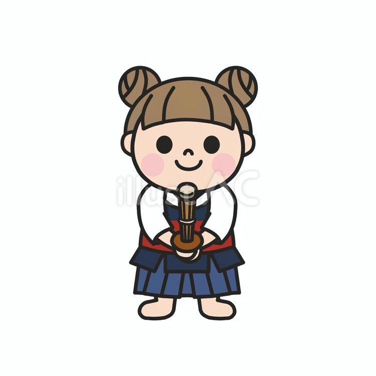 ワクワクしながら竹刀を握り構える女の子3 剣道,竹刀,袴のイラスト素材