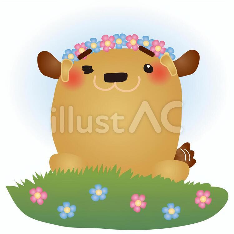 dog084 犬,お花畑,花かんむりのイラスト素材