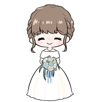 ブーケを持った花嫁　Aラインドレス ウエディング,花嫁,ウエディングドレス,ドレス,結婚式,結婚,新婦,かわいい,綺麗,女性のイラスト素材