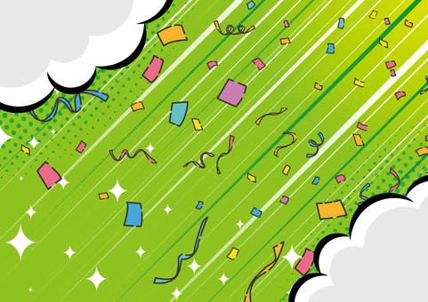 緑色のポップな効果線と紙吹雪