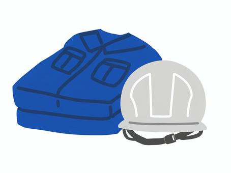 作業服とヘルメット 作業服,ヘルメット,青,白色,つなぎ,作業,整頓,主線なし,ポップ,可愛いのイラスト素材
