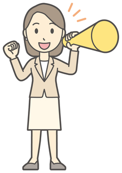  カジュアルスーツ女性-458-全身 メガホン,会社員,女性,スーツ,ビジネス,仕事,ol,人,大人,ビジネスウーマンのイラスト素材