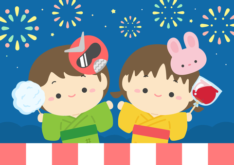 秋祭りの花火と子ども 秋祭りの花火と子ども 秋祭り,秋,祭り,秋祭,花火,手描き,祭,秋まつり,10月,11月のイラスト素材