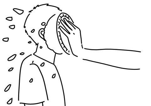 顔面にパイを押し当てられる　線画 顔面,パイ投げ,ドッキリ,パーティー,男性,線画のイラスト素材