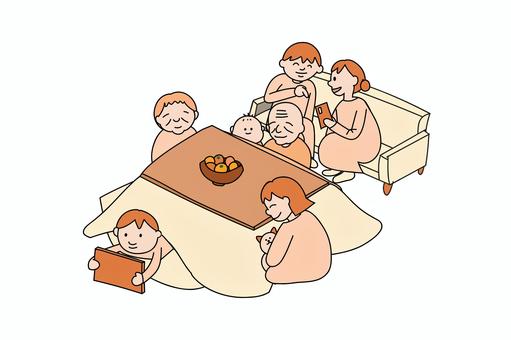 家族団欒 3世代 ベクター 家族団欒 3世代 ベクター 家族団欒,3世代,挿絵,ベクター,手描き,コタツ,シンプル,冬休み,休み,休日のイラスト素材