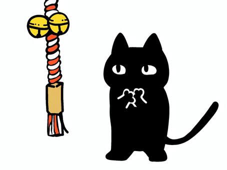お参りする黒猫 黒猫,キャラクター,お参り,初詣,かわいい,ゆるい,和風,新年,背景透過,挿絵のイラスト素材