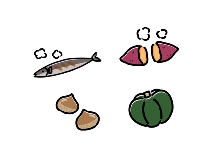 秋の味覚 食べ物,秋,秋の味覚,さんま,栗,やきいも,さつまいも,かぼちゃ,9月,10月のイラスト素材