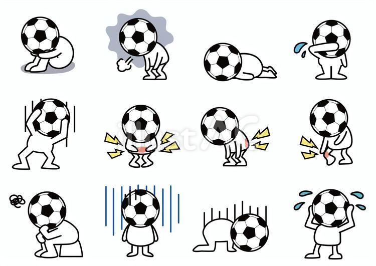 サッカーボール頭の白い人が落ち込むセット サッカーボール,キャラクター,落ち込むのイラスト素材