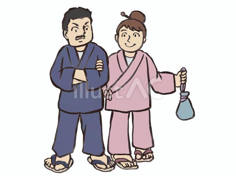 作務衣を着た男女 作務衣,男女,人物のイラスト素材