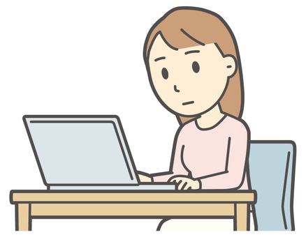  ロングヘア女性-061-バスト パソコン,女性,女の子,人物,かわいい,デスク,机,インターネット,仕事,座るのイラスト素材