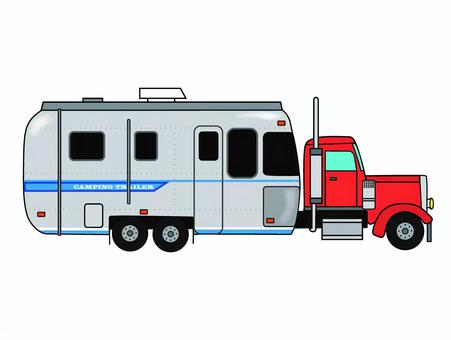 キャンピングトレーラー(オレンジ) キャンピングトレーラー(オレンジ) トラック,横向き,車,キャンピングカー,キャンピングトレーラー,トレーラーハウス,キャンプ,アメリカンのイラスト素材