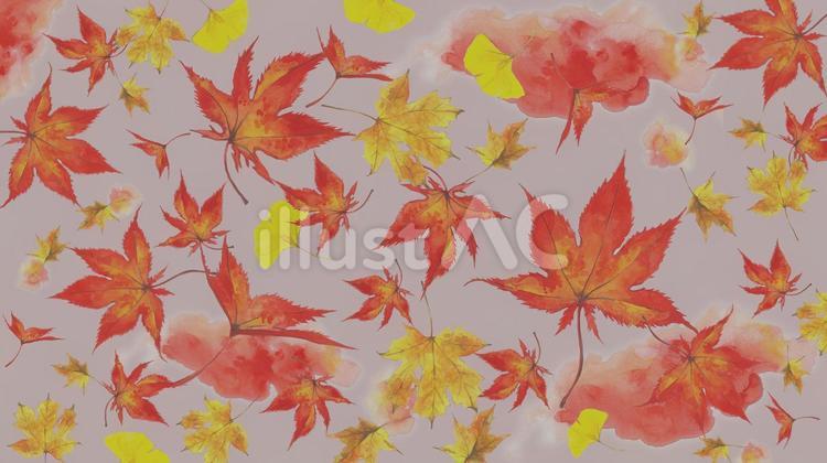 秋模様の壁紙 和,手書き,水彩のイラスト素材