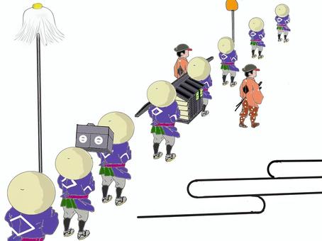 大名行列 大名行列,駕籠,毛槍,編み笠,参勤交代,和風,和柄,かっこいい,本格的,後ろ姿のイラスト素材
