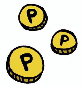 ポイントコイン コイン,ポイント,金,硬貨,ゴールド,メダル,得点,シンプル,ゆるい,ワンポイントのイラスト素材