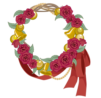 リース1 クリスマス,リース,飾り,ハーフリース,植物,花,ベル,リボン,赤,薔薇のイラスト素材