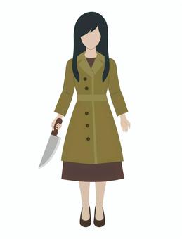 刃物を持つ普通の女性 刃物,包丁,女性,危険,不審者,犯人,ストーカー,地味,人物,人のイラスト素材