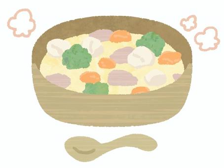 クリームシチュー クリームシチュー シチュー,クリーム,ホワイト,料理,食事,食べ物,具材,人参,ブロッコリー,ジャガイモのイラスト素材