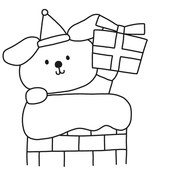 煙突からサンタ犬 クリスマス,煙突,犬,動物,プレゼント,冬,サンタ,帽子,モノトーン,塗り絵のイラスト素材