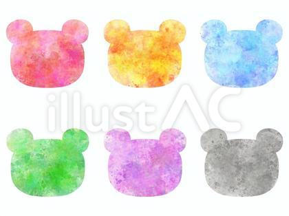 カラフルな水彩のクマセット