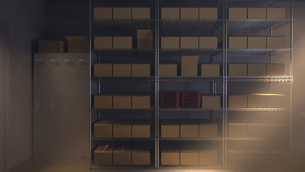 光が差し込薄暗い倉庫の中の荷物 倉庫,荷物,倉庫作業,段ボール,仕事,在庫,山積み,室内,物置,保管庫のイラスト素材