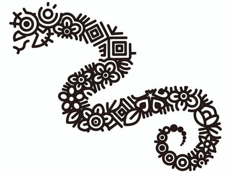 へびーB へび,花柄,装飾,線画,オーナメントのイラスト素材