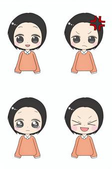 喜怒哀楽の表情をする女性のイラスト 女性,主婦,学生,喜怒哀楽,笑う,喜ぶ,怒る,ムカ,イラッ,悲しいのイラスト素材
