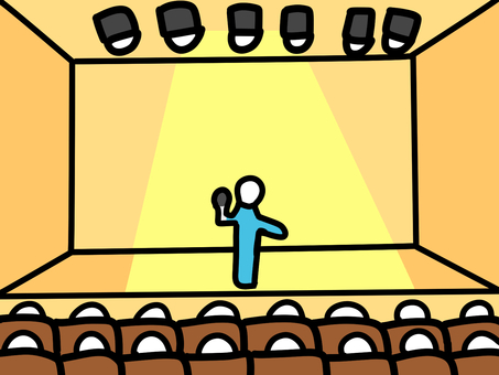 コンサートホール　人 コンサート,ホール,発表会,人物,スポットライト,会場,黄色,シンプル,ステージ,舞台のイラスト素材
