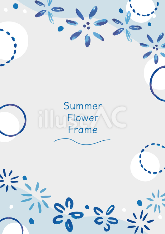 夏の花　水彩タイトルフレーム素材 夏,青,花のイラスト素材