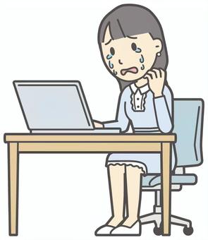  ワンピースお嬢様-169-全身 パソコン,泣く,お嬢様,女性,女の子,オシャレ,人物,かわいい,涙,心配のイラスト素材
