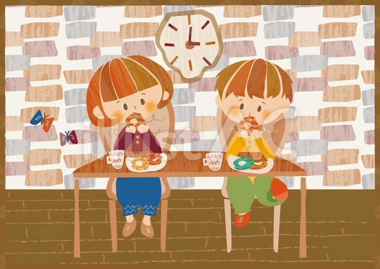おやつタイム４ 食べる,お菓子,おやつのイラスト素材