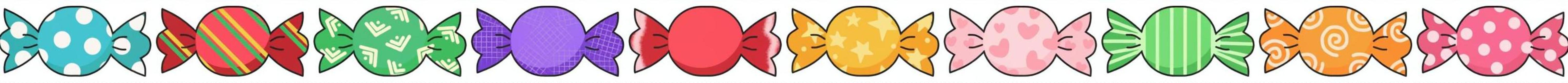 横に10個並んだカラフルなキャンディー 飴,キャンディー,飴玉,包み紙,包装,お菓子,おやつ,食べ物,10個,ラインのイラスト素材