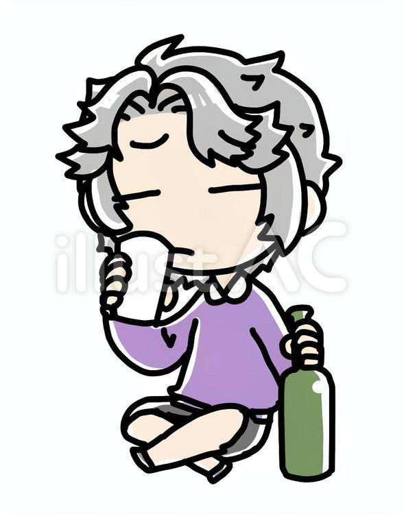 しんみりお酒を飲むおばあさん おばあさん,しんみり,飲むのイラスト素材