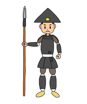 真顔の戦国時代の足軽 足軽,侍,武士,鎧武者,戦士,兵士,日本,和風,歴史,日本史のイラスト素材
