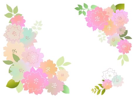ふんわり優しいお花模様２ 花,花柄,フラワー,フレーム,飾り枠,角飾り,コーナー,グラデーション,水彩,水彩風のイラスト素材