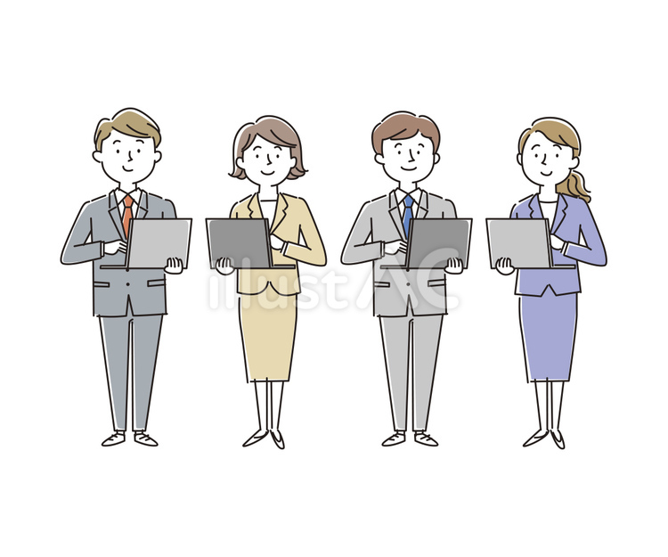 パソコンを持つ会社員の男女_02 会社員,社員,ビジネスマンのイラスト素材