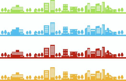 Illustration, townscape, silhouette, line, 